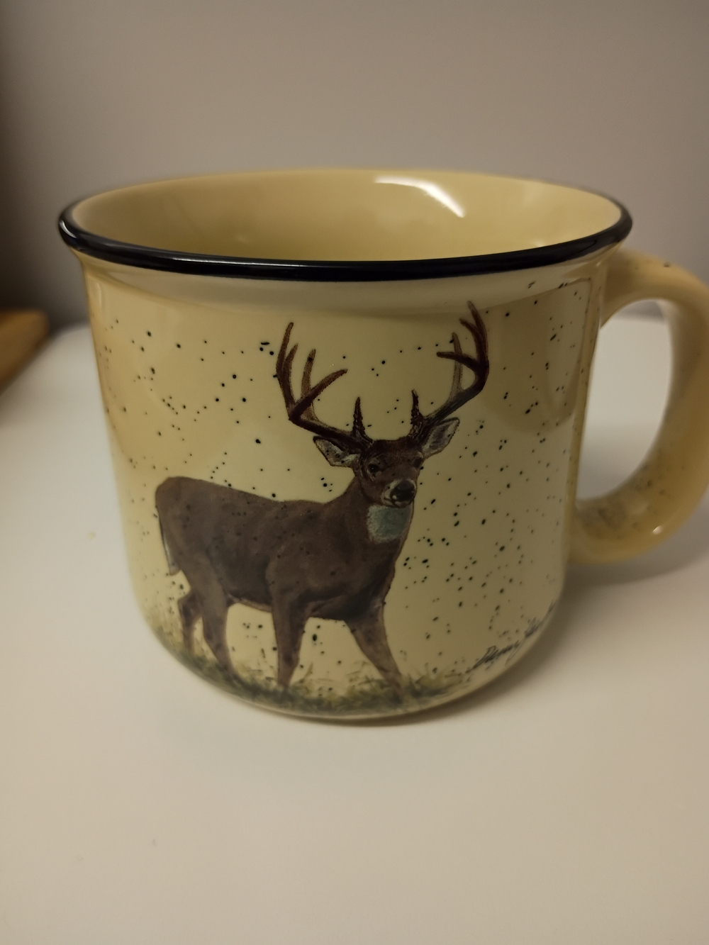 Cream Ceramic Mug with Deer Illustration